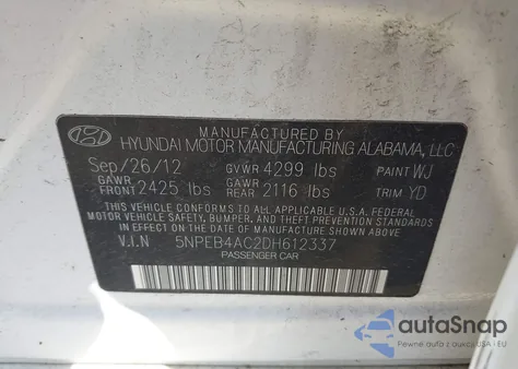 2013 Hyundai Sonata Gls из США, поврежденный, VIN 5NPEB4AC2DH612337